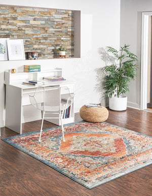 Rust Red 6' 1 x 6' 1 Isabella Square Area Rug Polypropylene & Polyester Traditional Elegant Carpet for Living Rooms, Dining, Office, Dorms for Sale at Rug Engine