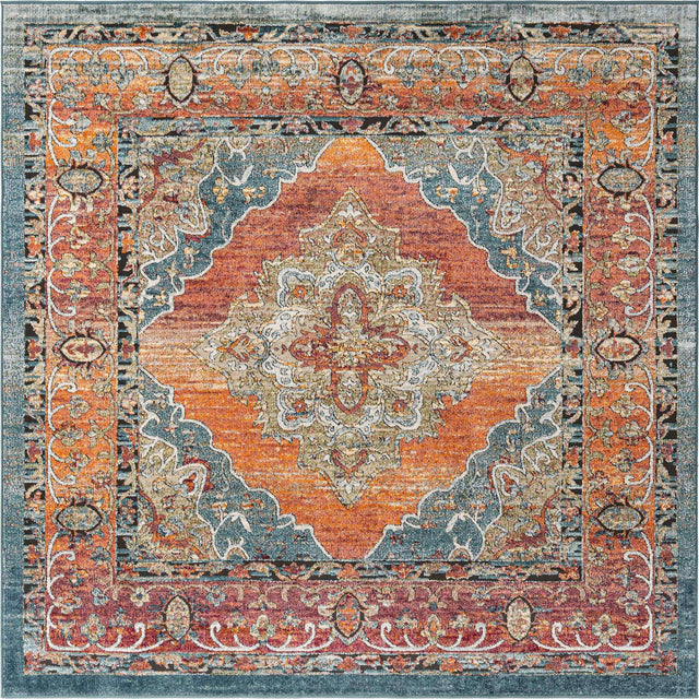 Rust Red 7' 10 x 7' 10 Isabella Square Area Rug Polypropylene & Polyester Traditional Elegant Carpet for Living Rooms, Dining, Office, Dorms for Sale at Rug Engine