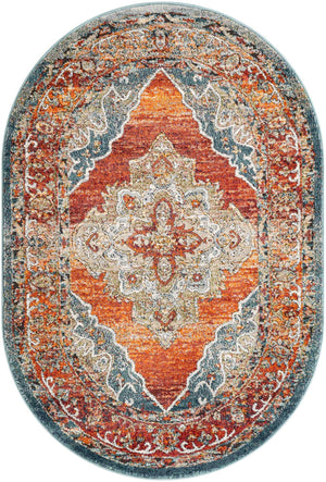 Rust Red 4' 1 x 6' 1 Isabella Oval Area Rug Polypropylene & Polyester Traditional Elegant Carpet for Living Rooms, Dining, Office, Dorms for Sale at Rug Engine