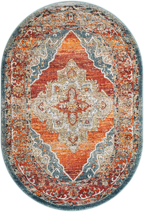 Rust Red 4' 1 x 6' 1 Isabella Oval Area Rug Polypropylene & Polyester Traditional Elegant Carpet for Living Rooms, Dining, Office, Dorms for Sale at Rug Engine
