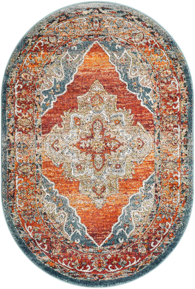 Rust Red 4' 1 x 6' 1 Isabella Oval Area Rug Polypropylene & Polyester Traditional Elegant Carpet for Living Rooms, Dining, Office, Dorms for Sale at Rug Engine