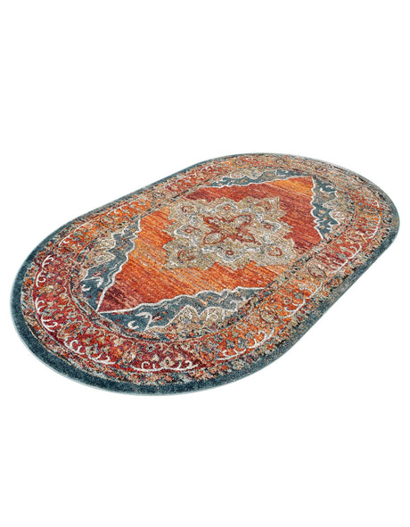 Rust Red 5' 1 x 8' Isabella Oval Area Rug Polypropylene & Polyester Traditional Elegant Carpet for Living Rooms, Dining, Office, Dorms for Sale at Rug Engine