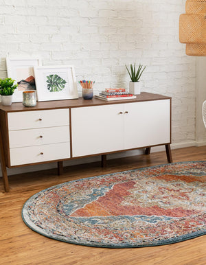 Rust Red 5' 1 x 8' Isabella Oval Area Rug Polypropylene & Polyester Traditional Elegant Carpet for Living Rooms, Dining, Office, Dorms for Sale at Rug Engine