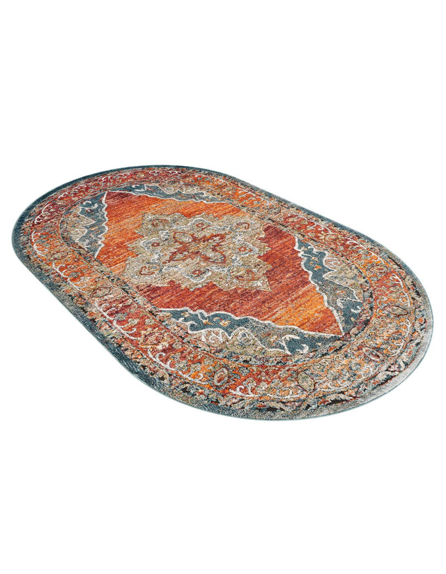 Rust Red 5' 1 x 8' Isabella Oval Area Rug Polypropylene & Polyester Traditional Elegant Carpet for Living Rooms, Dining, Office, Dorms for Sale at Rug Engine
