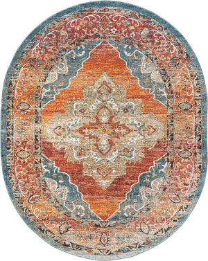 Rust Red 7' 10 x 10' Isabella Oval Area Rug Polypropylene & Polyester Traditional Elegant Carpet for Living Rooms, Dining, Office, Dorms for Sale at Rug Engine