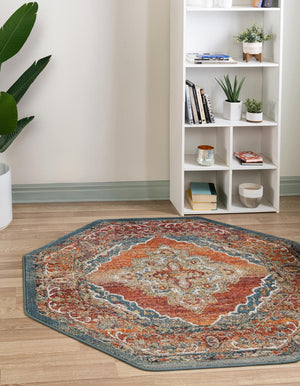 Rust Red 7' 10 x 7' 10 Isabella Octagon Area Rug Polypropylene & Polyester Traditional Elegant Carpet for Living Rooms, Dining, Office, Dorms for Sale at Rug Engine