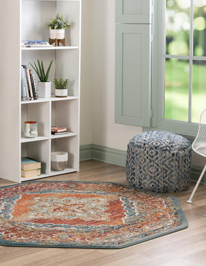 Rust Red 5' 1 x 5' 1 Isabella Octagon Area Rug Polypropylene & Polyester Traditional Elegant Carpet for Living Rooms, Dining, Office, Dorms for Sale at Rug Engine