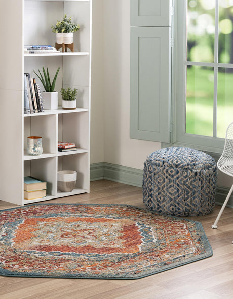 Rust Red 7' 10 x 7' 10 Isabella Octagon Area Rug Polypropylene & Polyester Traditional Elegant Carpet for Living Rooms, Dining, Office, Dorms for Sale at Rug Engine