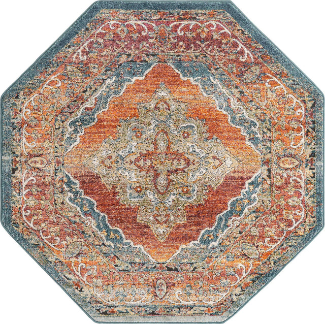Rust Red 5' 1 x 5' 1 Isabella Octagon Area Rug Polypropylene & Polyester Traditional Elegant Carpet for Living Rooms, Dining, Office, Dorms for Sale at Rug Engine
