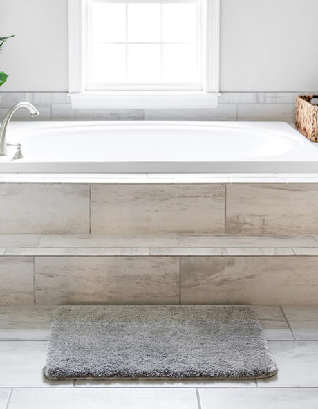 Pewter Gray 1' 8 x 2' 7 Bano Luxe Bath Mat Soft & Plush Water Absorbing Accent Area Rug for Sale at Rug Engine