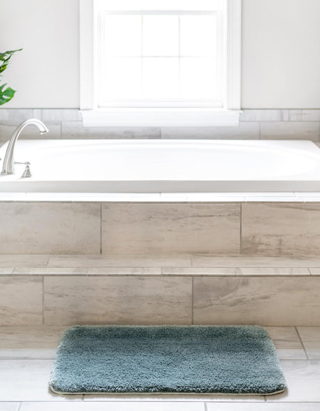 Dusty Blue 1' 8 x 2' 7 Bano Luxe Bath Mat Soft & Plush Water Absorbing Accent Area Rug for Sale at Rug Engine