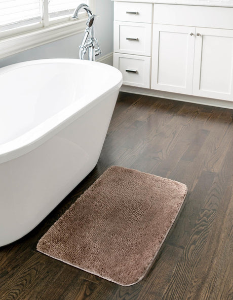 Mink 1' 8 x 2' 7 Bano Luxe Bath Mat Soft & Plush Water Absorbing Accent Area Rug for Sale at Rug Engine