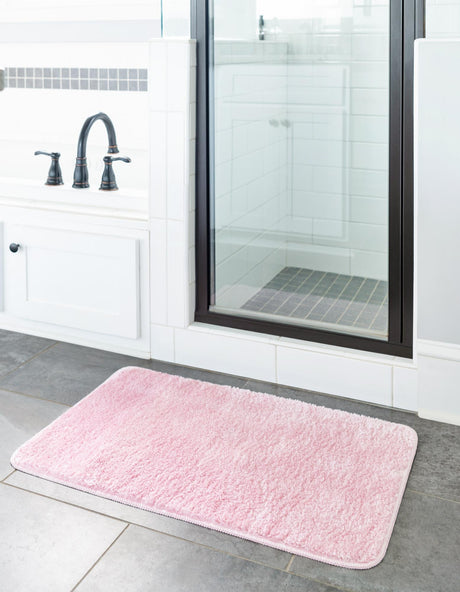 Baby Pink 1' 8 x 2' 7 Bano Everyday Bath Mat Soft & Plush Water Absorbing Accent Area Rug for Sale at Rug Engine