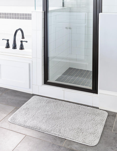 Silver 1' 8 x 2' 7 Bano Everyday Bath Mat Soft & Plush Water Absorbing Accent Area Rug for Sale at Rug Engine