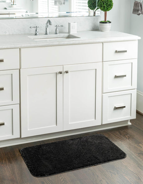 Midnight Black 1' 8 x 2' 7 Bano Everyday Bath Mat Soft & Plush Water Absorbing Accent Area Rug for Sale at Rug Engine