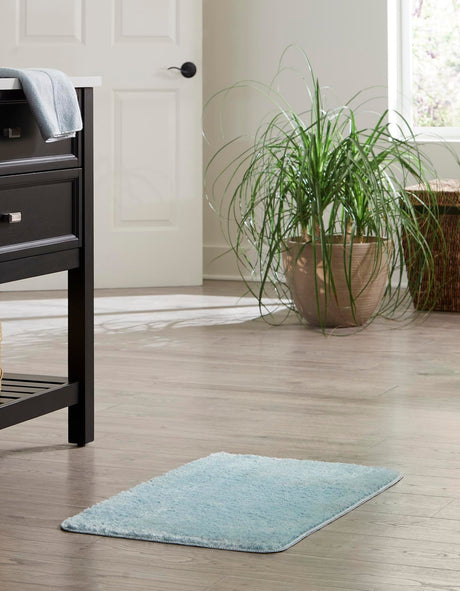 Powder Blue 1' 8 x 2' 7 Bano Everyday Bath Mat Soft & Plush Water Absorbing Accent Area Rug for Sale at Rug Engine