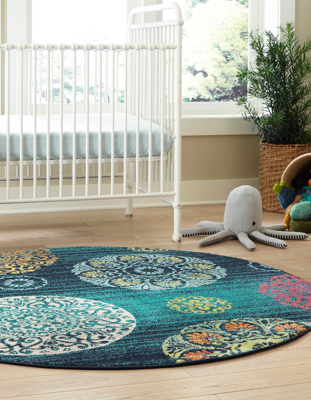 Navy Blue 5' 3 x 5' 3 Azalea Round Area Rug Colorful 100% Polypropylene Durable Jute Backing Living Dining Room Bedroom Office Modern Decor Carpet for Sale at Rug Engine