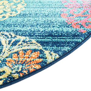 Navy Blue 5' 3 x 5' 3 Azalea Round Area Rug Colorful 100% Polypropylene Durable Jute Backing Living Dining Room Bedroom Office Modern Decor Carpet for Sale at Rug Engine