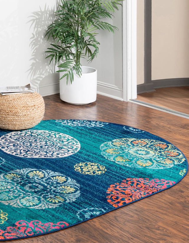 Navy Blue 5' 3 x 8' Azalea Oval Area Rug Colorful 100% Polypropylene Durable Jute Backing Living Dining Room Bedroom Office Modern Decor Carpet for Sale at Rug Engine