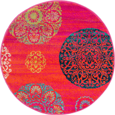Rust Red 3' x 3' Azalea Round Area Rug Colorful 100% Polypropylene Durable Jute Backing Living Dining Room Bedroom Office Modern Decor Carpet for Sale at Rug Engine
