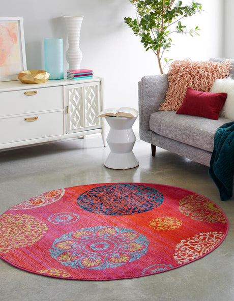 Rust Red 3' x 3' Azalea Round Area Rug Colorful 100% Polypropylene Durable Jute Backing Living Dining Room Bedroom Office Modern Decor Carpet for Sale at Rug Engine
