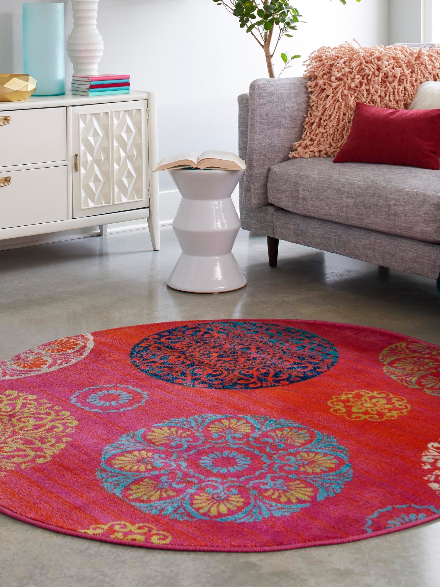 Rust Red 7' x 7' Azalea Round Area Rug Colorful 100% Polypropylene Durable Jute Backing Living Dining Room Bedroom Office Modern Decor Carpet for Sale at Rug Engine