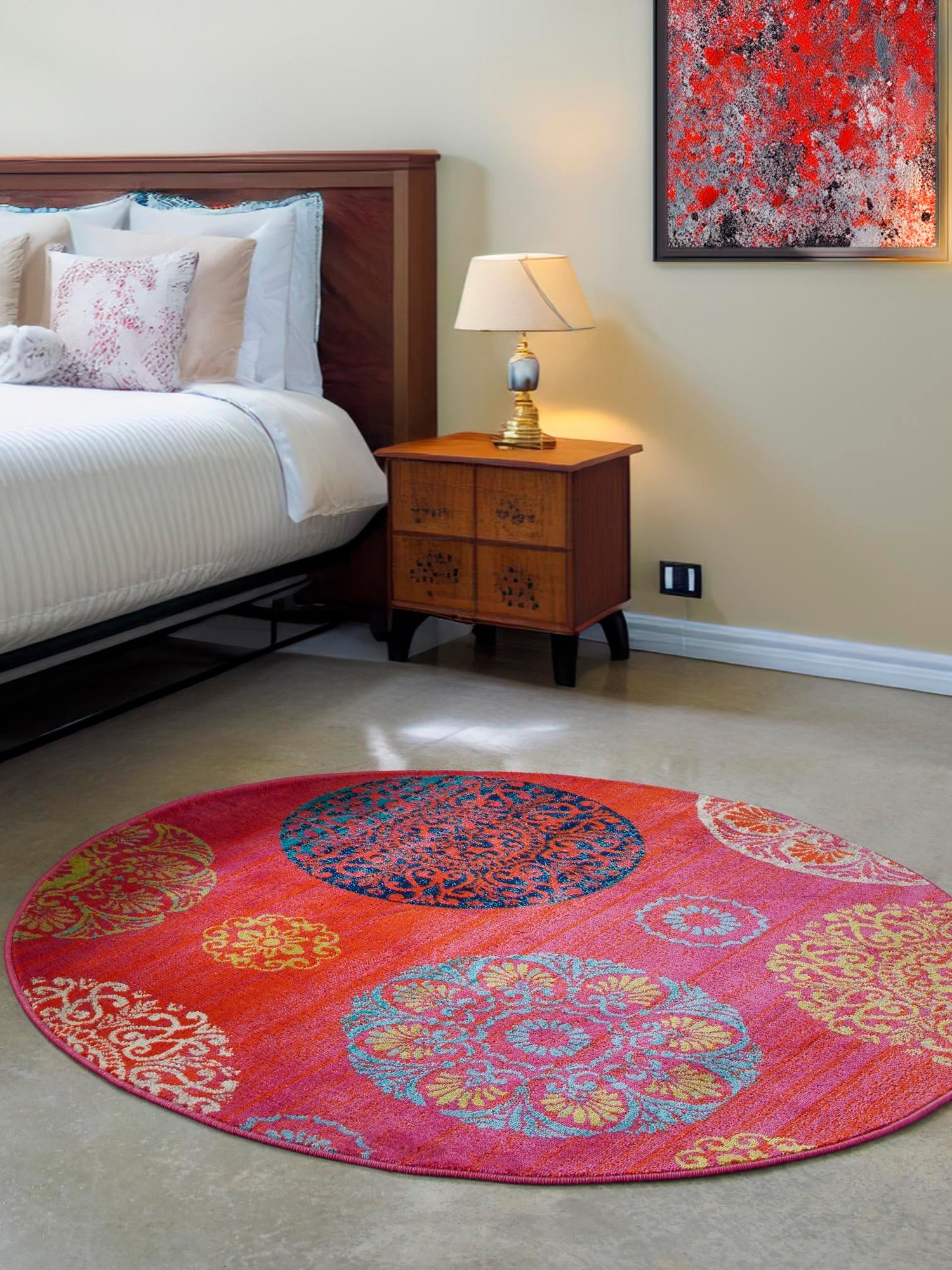 Rust Red 7' x 7' Azalea Round Area Rug Colorful 100% Polypropylene Durable Jute Backing Living Dining Room Bedroom Office Modern Decor Carpet for Sale at Rug Engine