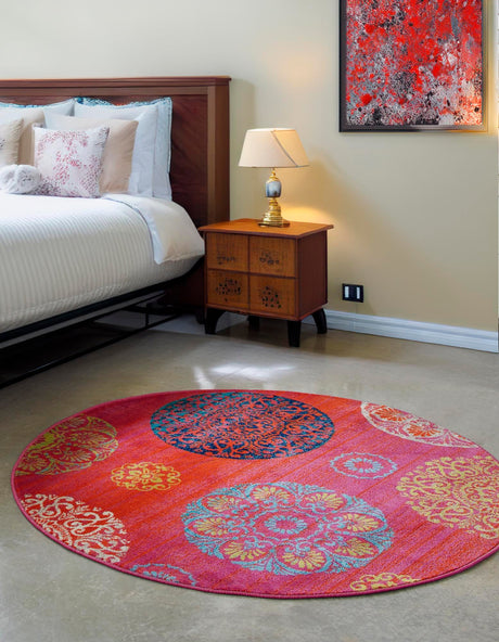Rust Red 7' x 7' Azalea Round Area Rug Colorful 100% Polypropylene Durable Jute Backing Living Dining Room Bedroom Office Modern Decor Carpet for Sale at Rug Engine