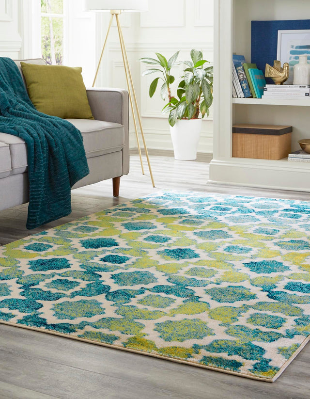 Blue 9' x 12' Azalea Rectangle Area Rug Colorful 100% Polypropylene Durable Jute Backing Living Dining Room Bedroom Office Modern Decor Carpet for Sale at Rug Engine