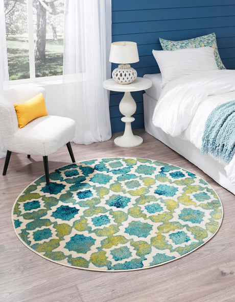 Blue 5' 3 x 5' 3 Azalea Round Area Rug Colorful 100% Polypropylene Durable Jute Backing Living Dining Room Bedroom Office Modern Decor Carpet for Sale at Rug Engine