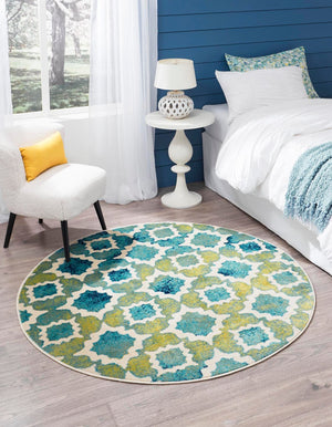 Blue 7' x 7' Azalea Round Area Rug Colorful 100% Polypropylene Durable Jute Backing Living Dining Room Bedroom Office Modern Decor Carpet for Sale at Rug Engine