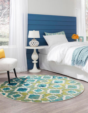 Blue 7' x 7' Azalea Round Area Rug Colorful 100% Polypropylene Durable Jute Backing Living Dining Room Bedroom Office Modern Decor Carpet for Sale at Rug Engine