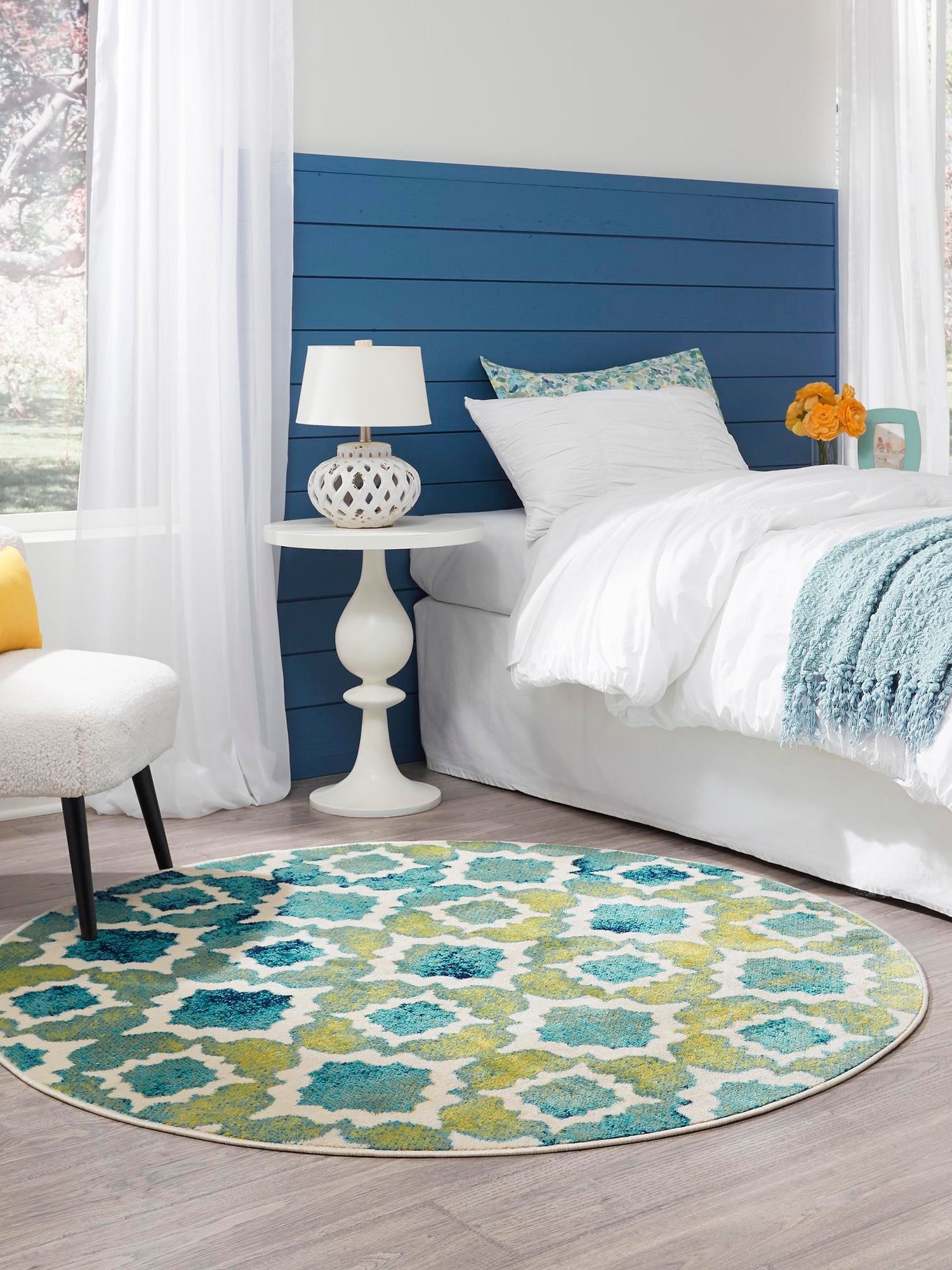 Blue 3' x 3' Azalea Round Area Rug Colorful 100% Polypropylene Durable Jute Backing Living Dining Room Bedroom Office Modern Decor Carpet for Sale at Rug Engine