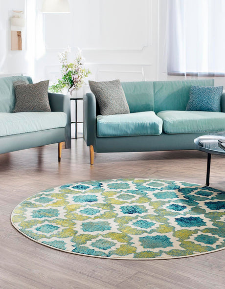 Blue 3' x 3' Azalea Round Area Rug Colorful 100% Polypropylene Durable Jute Backing Living Dining Room Bedroom Office Modern Decor Carpet for Sale at Rug Engine