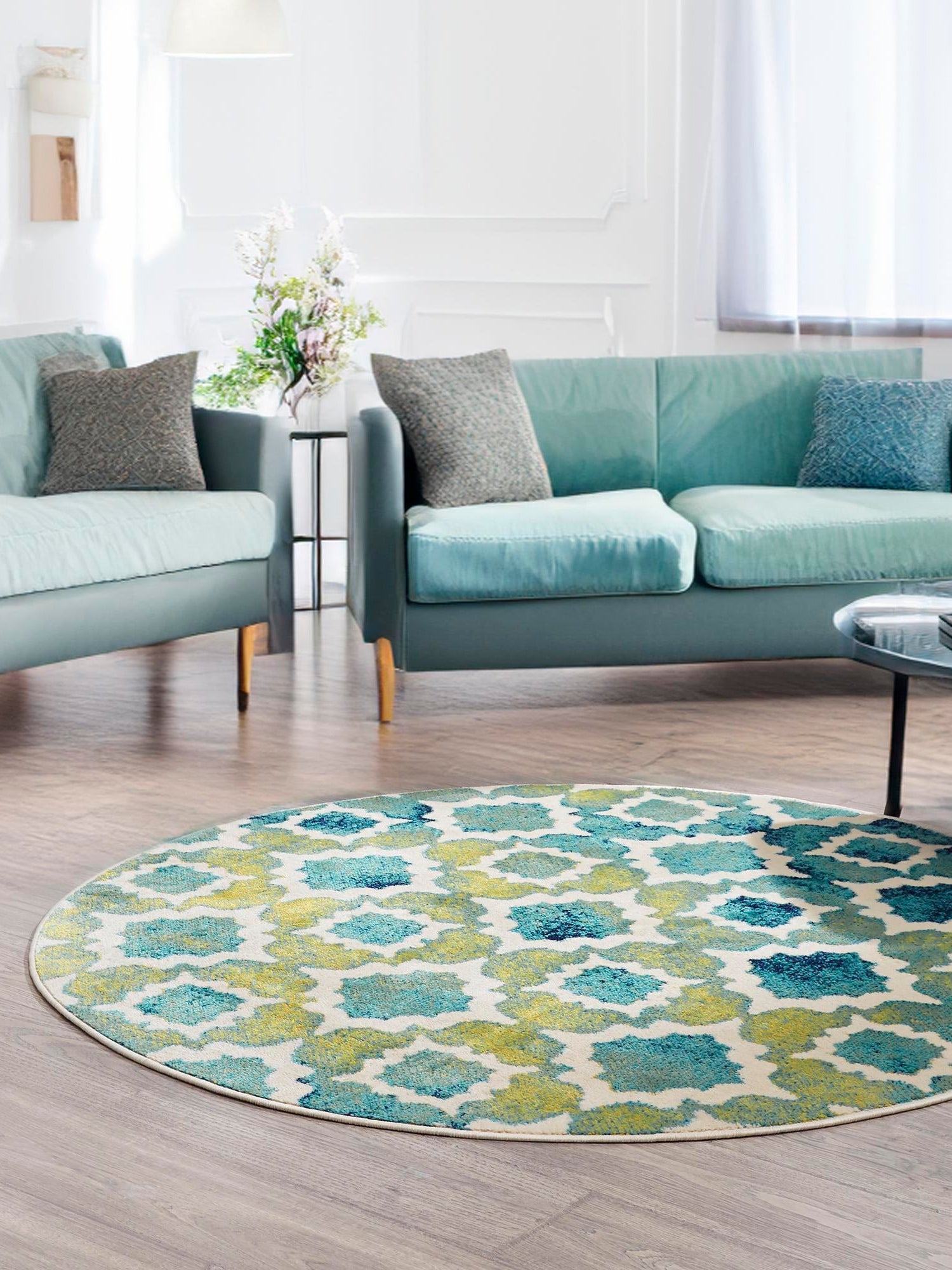 Blue 5' 3 x 5' 3 Azalea Round Area Rug Colorful 100% Polypropylene Durable Jute Backing Living Dining Room Bedroom Office Modern Decor Carpet for Sale at Rug Engine