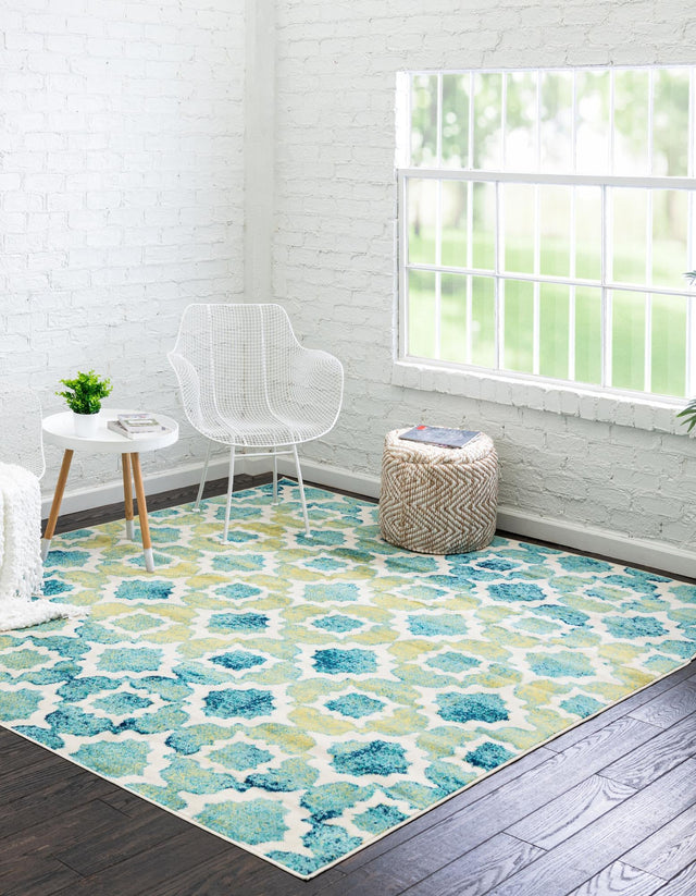 Blue 7' 10 x 7' 10 Azalea Square Area Rug Colorful 100% Polypropylene Durable Jute Backing Living Dining Room Bedroom Office Modern Decor Carpet for Sale at Rug Engine