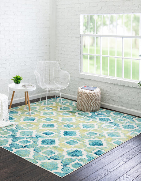 Blue 10' x 10' Azalea Square Area Rug Colorful 100% Polypropylene Durable Jute Backing Living Dining Room Bedroom Office Modern Decor Carpet for Sale at Rug Engine