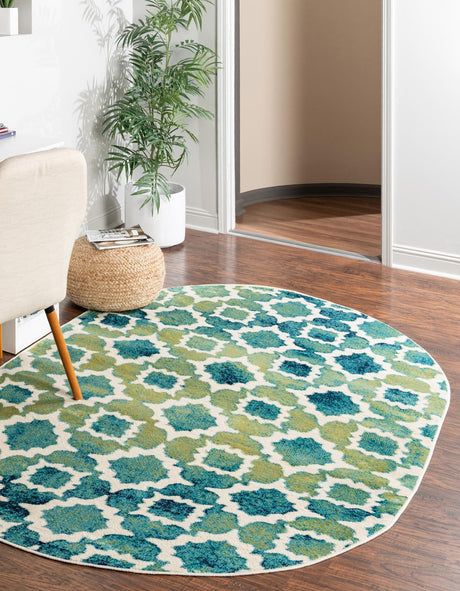 Blue 5' 3 x 8' Azalea Oval Area Rug Colorful 100% Polypropylene Durable Jute Backing Living Dining Room Bedroom Office Modern Decor Carpet for Sale at Rug Engine