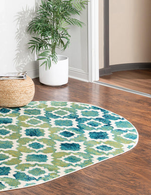 Blue 5' 3 x 8' Azalea Oval Area Rug Colorful 100% Polypropylene Durable Jute Backing Living Dining Room Bedroom Office Modern Decor Carpet for Sale at Rug Engine