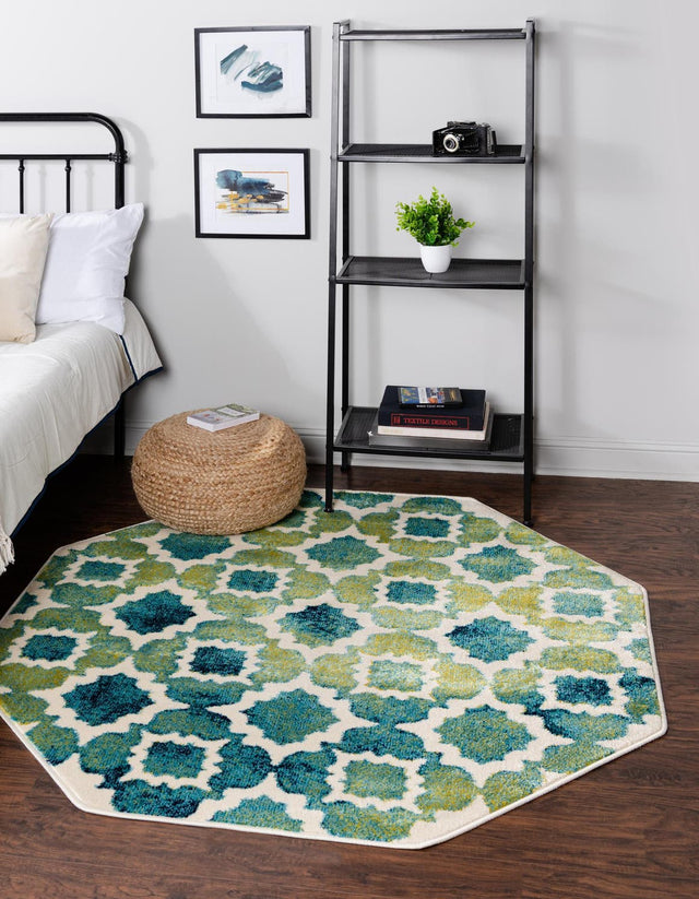 Blue 5' 3 x 5' 3 Azalea Octagon Area Rug Colorful 100% Polypropylene Durable Jute Backing Living Dining Room Bedroom Office Modern Decor Carpet for Sale at Rug Engine