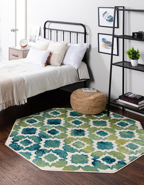 Blue 5' 3 x 5' 3 Azalea Octagon Area Rug Colorful 100% Polypropylene Durable Jute Backing Living Dining Room Bedroom Office Modern Decor Carpet for Sale at Rug Engine