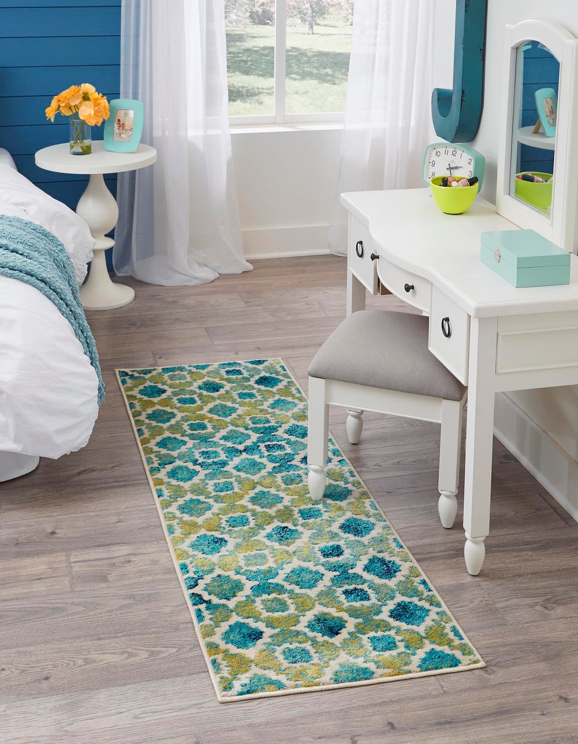 Blue 2' x 8' Azalea Runner Area Rug Colorful 100% Polypropylene Durable Jute Backing Living Dining Room Bedroom Office Modern Decor Carpet for Sale at Rug Engine
