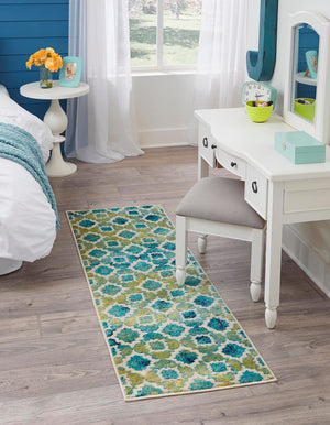 Blue 2' x 8' Azalea Runner Area Rug Colorful 100% Polypropylene Durable Jute Backing Living Dining Room Bedroom Office Modern Decor Carpet for Sale at Rug Engine