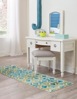 Blue 2' x 6' Azalea Runner Area Rug Colorful 100% Polypropylene Durable Jute Backing Living Dining Room Bedroom Office Modern Decor Carpet for Sale at Rug Engine