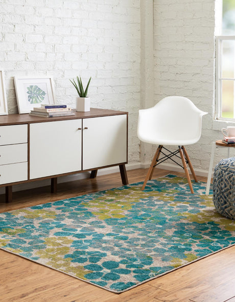 Blue 4' x 6' Azalea Rectangle Area Rug Colorful 100% Polypropylene Durable Jute Backing Living Dining Room Bedroom Office Modern Decor Carpet for Sale at Rug Engine