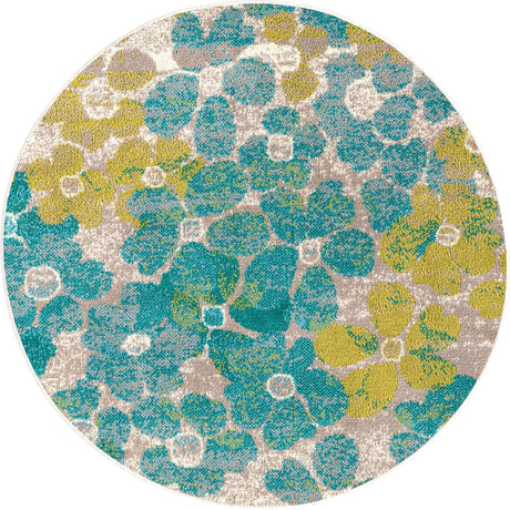 Blue 3' x 3' Azalea Round Area Rug Colorful 100% Polypropylene Durable Jute Backing Living Dining Room Bedroom Office Modern Decor Carpet for Sale at Rug Engine