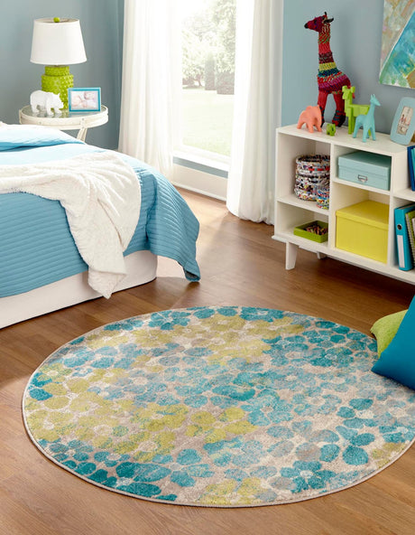 Blue 3' x 3' Azalea Round Area Rug Colorful 100% Polypropylene Durable Jute Backing Living Dining Room Bedroom Office Modern Decor Carpet for Sale at Rug Engine