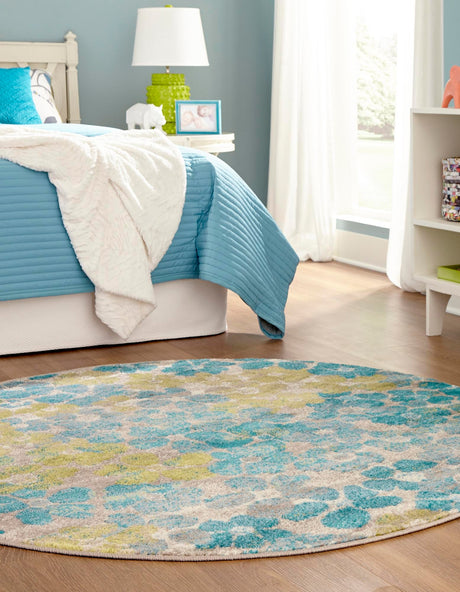 Blue 7' x 7' Azalea Round Area Rug Colorful 100% Polypropylene Durable Jute Backing Living Dining Room Bedroom Office Modern Decor Carpet for Sale at Rug Engine
