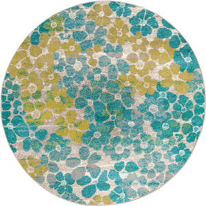 Blue 5' 3 x 5' 3 Azalea Round Area Rug Colorful 100% Polypropylene Durable Jute Backing Living Dining Room Bedroom Office Modern Decor Carpet for Sale at Rug Engine