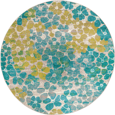 Blue 5' 3 x 5' 3 Azalea Round Area Rug Colorful 100% Polypropylene Durable Jute Backing Living Dining Room Bedroom Office Modern Decor Carpet for Sale at Rug Engine